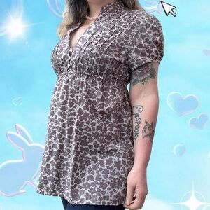 vtg y2k charlotte russe fairycore whimsygoth aop cinched babydoll top, sz md